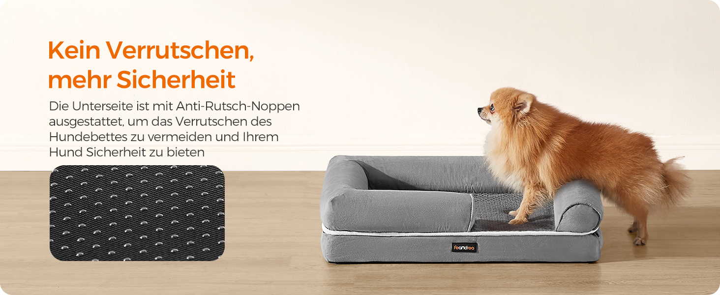 Ортопедичне ліжко для собак Feandrea, м'яке, з піднятими бортиками, 91x68x18 см, знімний чохол, антиковзаюча підставка