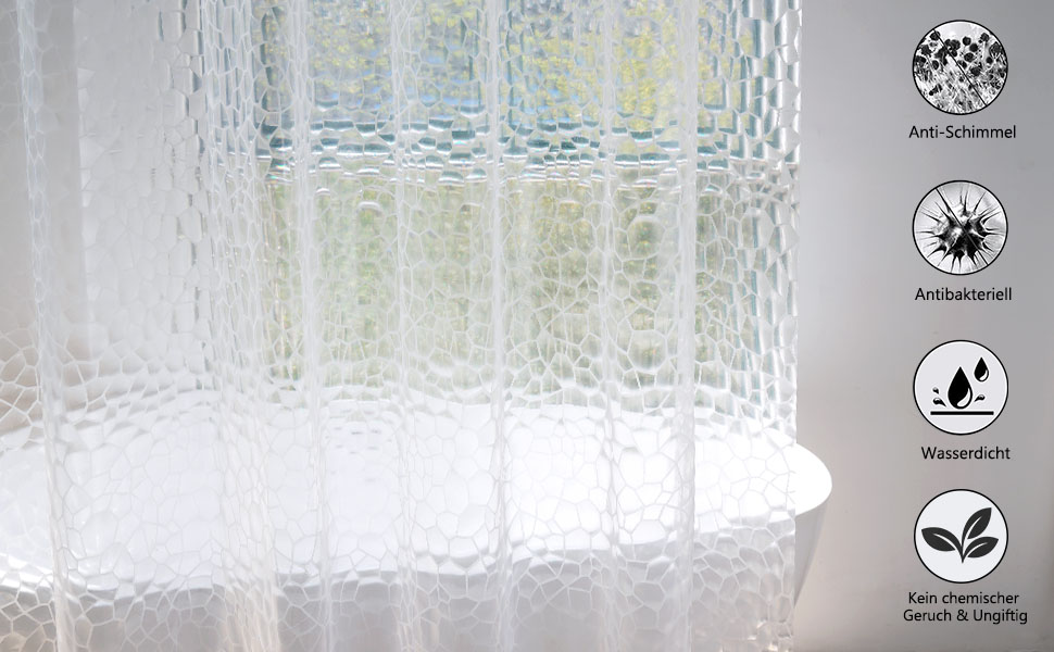 Прозорий душовий завіс AooHome 180x200 см з 5 магнітами, антигрибковий, водонепроникний, з 12 кільцями, шестикутний малюнок