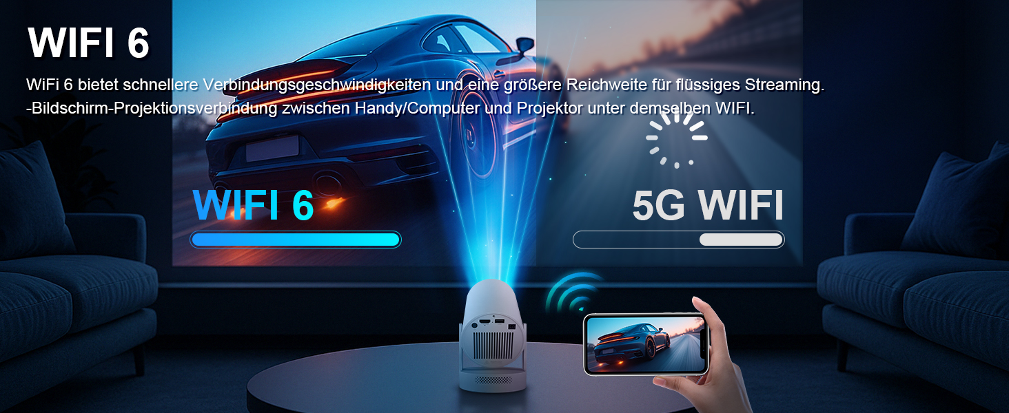 Портативний проєктор 4K з Wi-Fi 6/BT5.0, 170 ANSI люмен, Android 11 (HY300Plus)