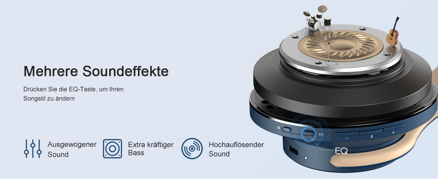 DOQAUS Bluetooth навушники Over-Ear: 90 годин роботи, 3 режими EQ, HiFi стерео, мікрофон, для подорожей/офісу/телефону/ПК/ноутбуків - Navy Blue