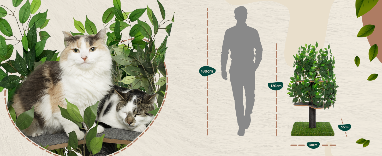 Дерево для котів Kratzbaum Natur - велике, багатоярусне, з можливістю заміни листів, безпечні матеріали, 120 см