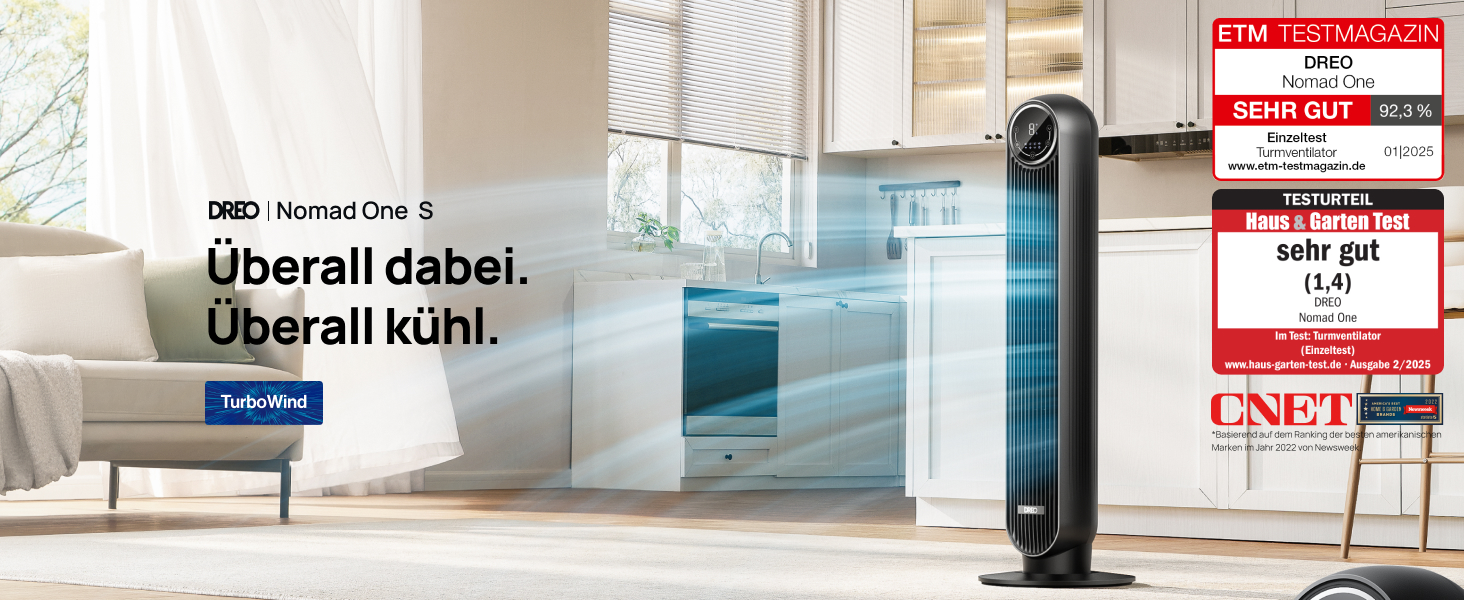 Турбовентилятор Dreo з потужним мотором DC: тихий, з радіусом дії 11 м, з пультом керування, 9 режимів, 4 моди, 90° осциляція, таймер 12 годин. Ідеально для спальні.