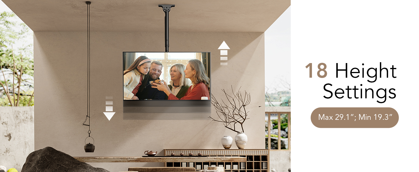 Adjustable TV Ceiling Mount for LED, LCD, OLED, and Plasma TVs - 26-65 Inch, 50kg Capacity, 400x400mm VESA, Black (AX11TB01)
