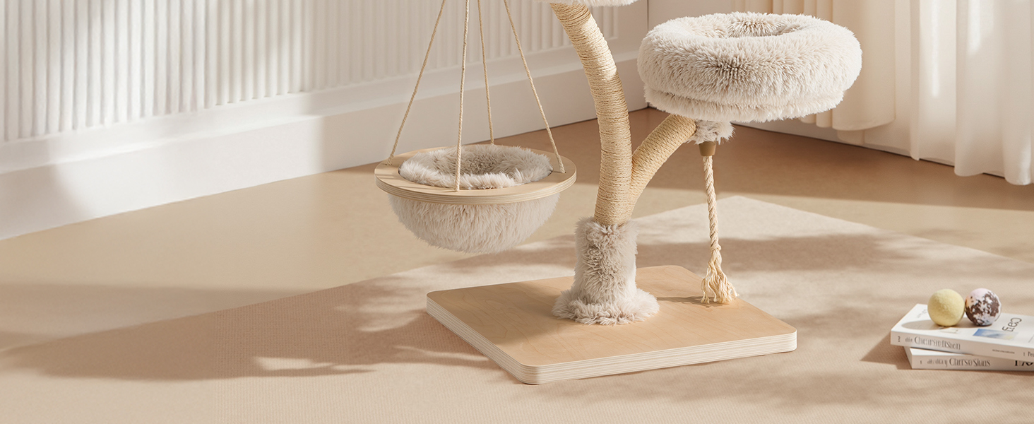 Кігтеточка для котів Fudajo Designer у вигляді дерева, 130 см, з плюшем та сизалем, з гамаком