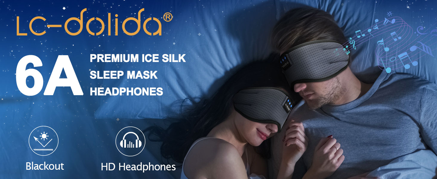 Маска для сну з Bluetooth навушниками Dolida – 100% блокування світла, дихаюча тканина Eisseide, для подорожей, йоги, медитації