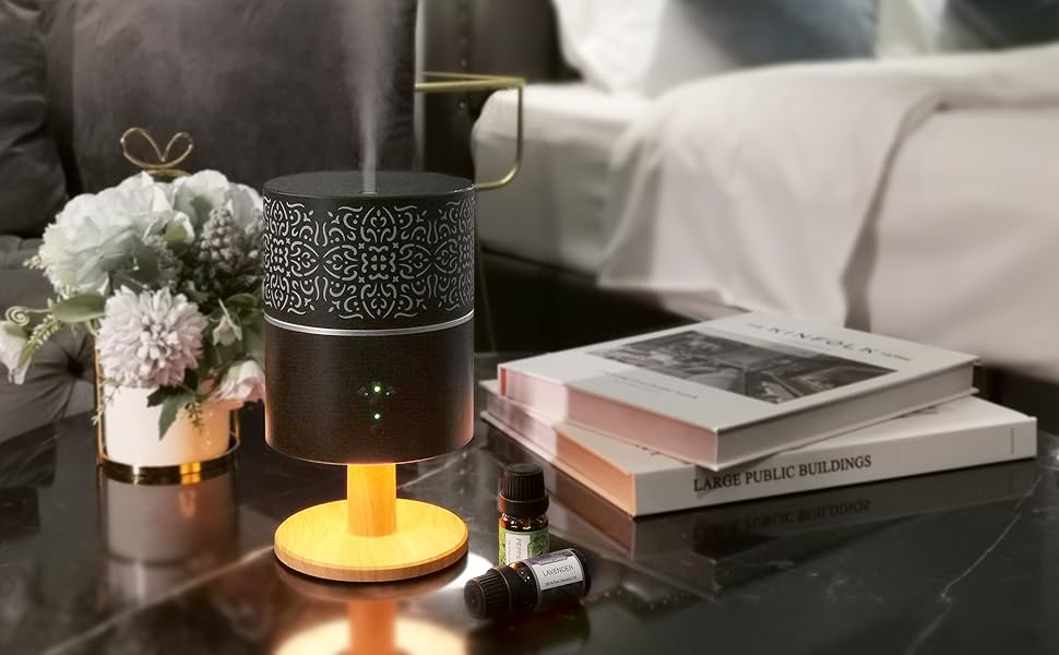 Аромадифузор Earnest Living для ефірних олій, 260 мл, з таймером, нічним підсвічуванням і авто-вимкненням, класичний ламповий зволожувач повітря для дому та офісу, чорний