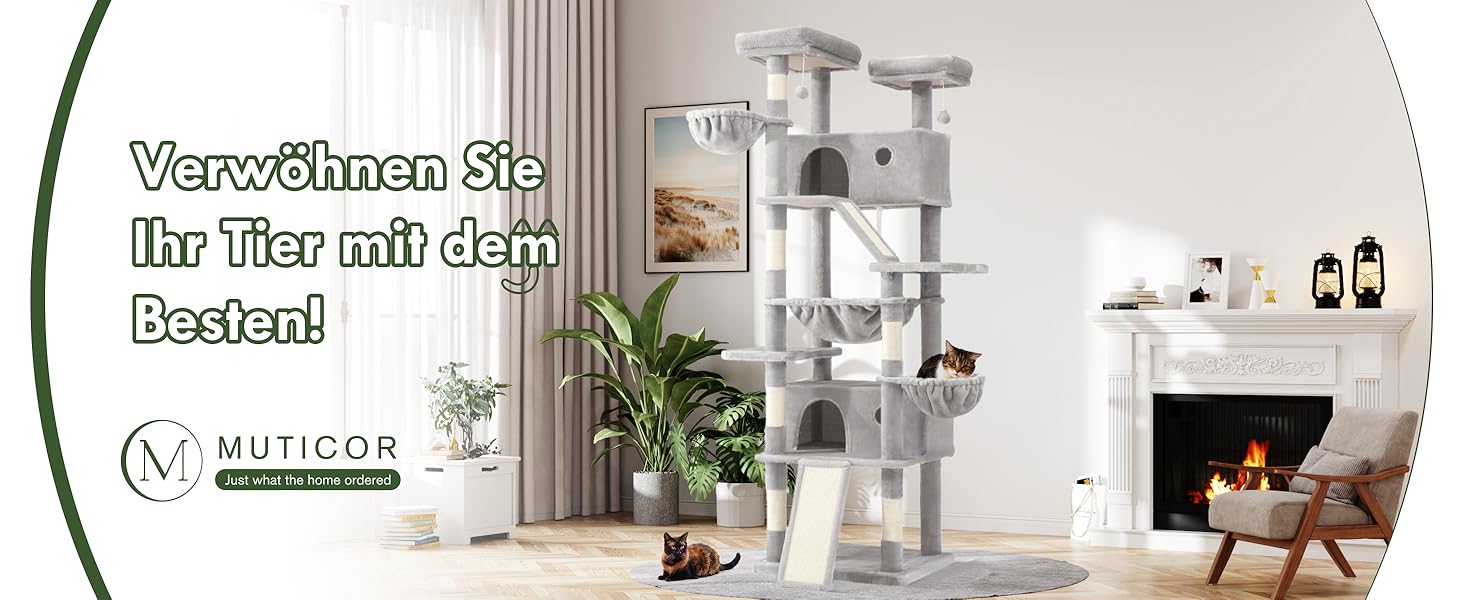 Котячий будиночок MUTICOR - великий когтетоп з будиночком, 206 см, сірий