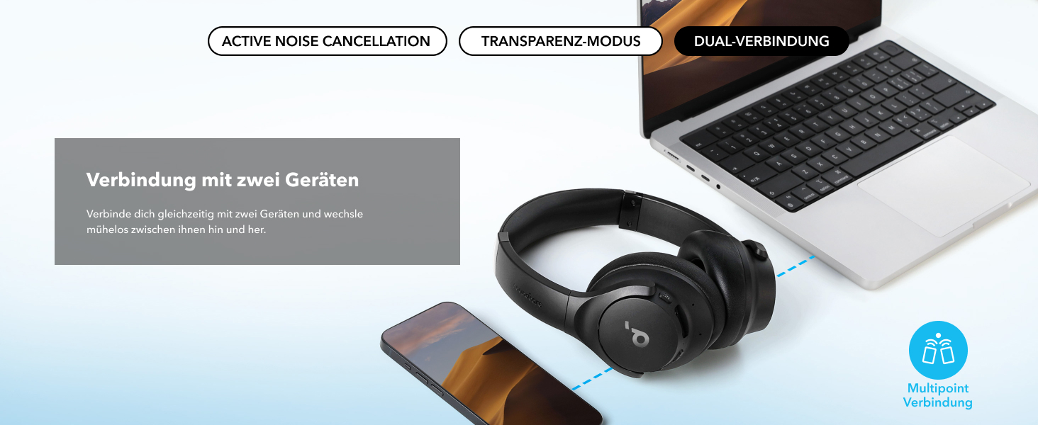 Бездротові Bluetooth-навушники Soundcore by Anker Q20i з гібридним активним шумозаглушенням (ANC), Hi-Res Audio, 40 годин роботи, керування через додаток, чорні (Відновлені)