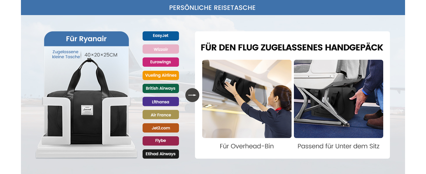 LOVEVOOK Сумка ручної поклажі Ryanair, 40x30x20 см, розширювана, для подорожей, зелена (чорна)
