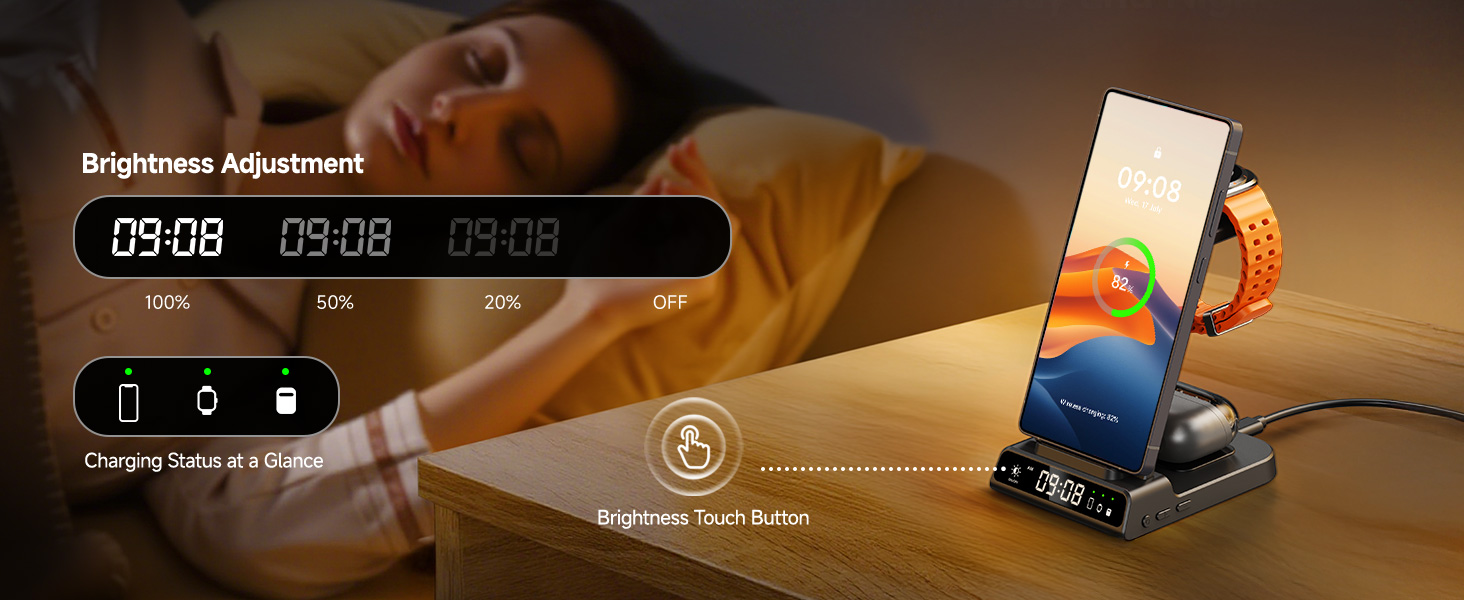 Бездротова зарядка leQuiven 3 в 1 для Samsung Galaxy S25 Ultra, S24, S23, Z Fold/Z Flip, Galaxy Watch 8/7/6/5/4, Buds3 Pro (без адаптера, чорний)