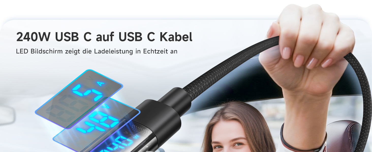 Кабель USB-C RAVIAD 240W, 1м, PD3.1, USB-C - USB-C, нейлон, для iPhone, Galaxy, Pixel, iPad, MacBook, 240W, чорний