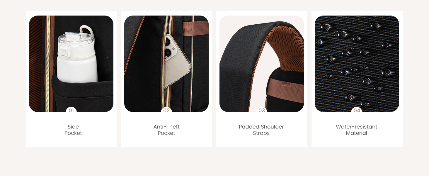 LOVEVOOK Рюкзак ручної поклажі для подорожей, 40L, чорно-сіро-коричневий. Рюкзак для жінок та чоловіків, 17.3 дюйми, водонепроникний, для авіаперельотів, кемпінгу та бізнесу