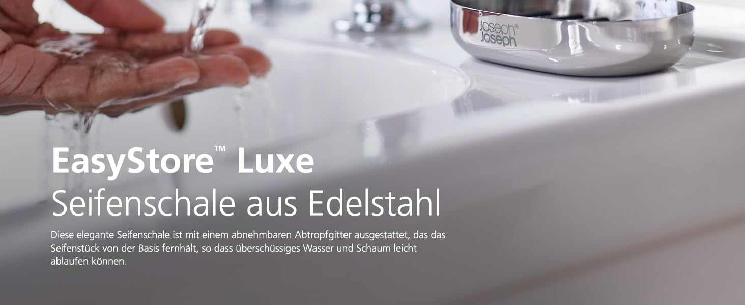 Joseph Joseph EasyStore - Luxury Quick Drain Soap Dish Holder made of Stainless Steel with Drip Tray - Steel