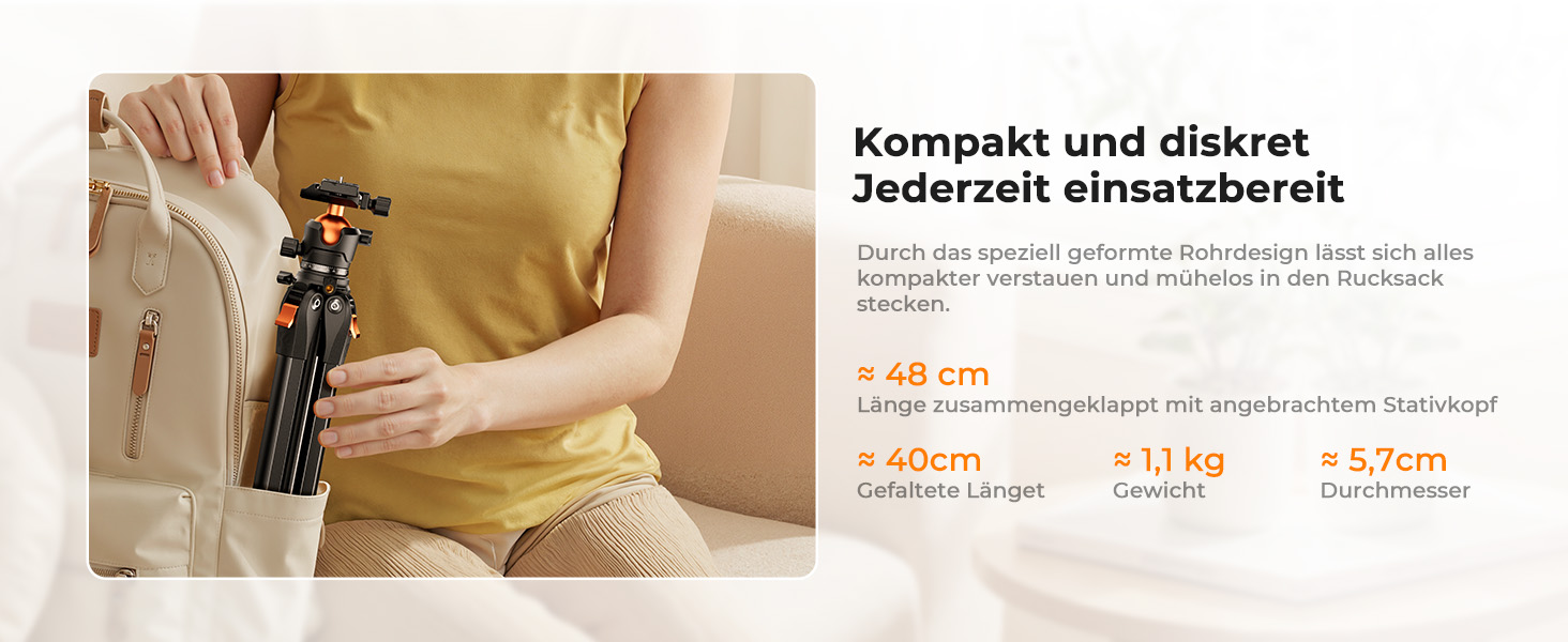 Штатив для камери та смартфона K&F Concept, алюмінієвий дорожній трипод з кулястою головкою та тримачем для планшета, навантаження 10 кг, висота 162 см