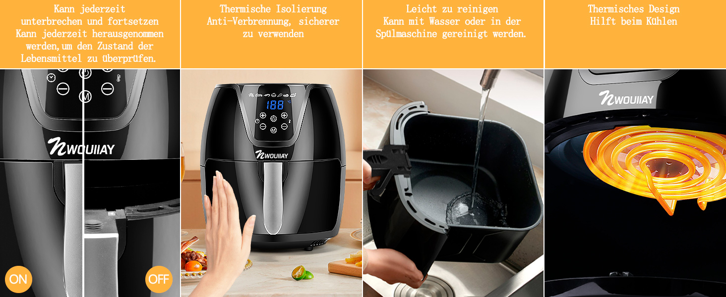 Фритюрниця без олії Air Fryer NWOUIIAY 1800W з LED-touchscreen 5.5L, 7 програм, цифровий дисплей