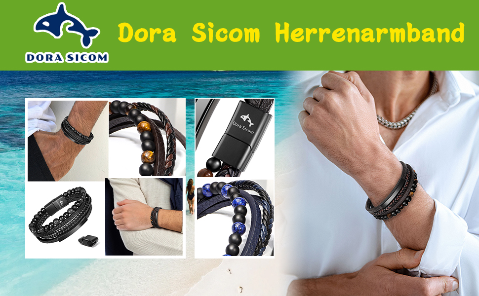 Чоловічий браслет Dora Sicom з натуральної шкіри, чорний, плетений, широкий, з магнітною застібкою, 22.6 см