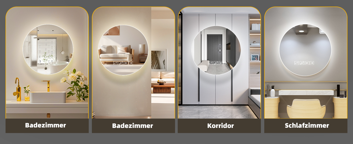 Дзеркало для ванної кімнати Viugreum з підсвічуванням 50x75 см, овальне LED дзеркало, регульована яскравість, 3 кольори світла, проти запотівання, годинник, сенсорне управління, LED дзеркало для ванної кімнати, вітальні