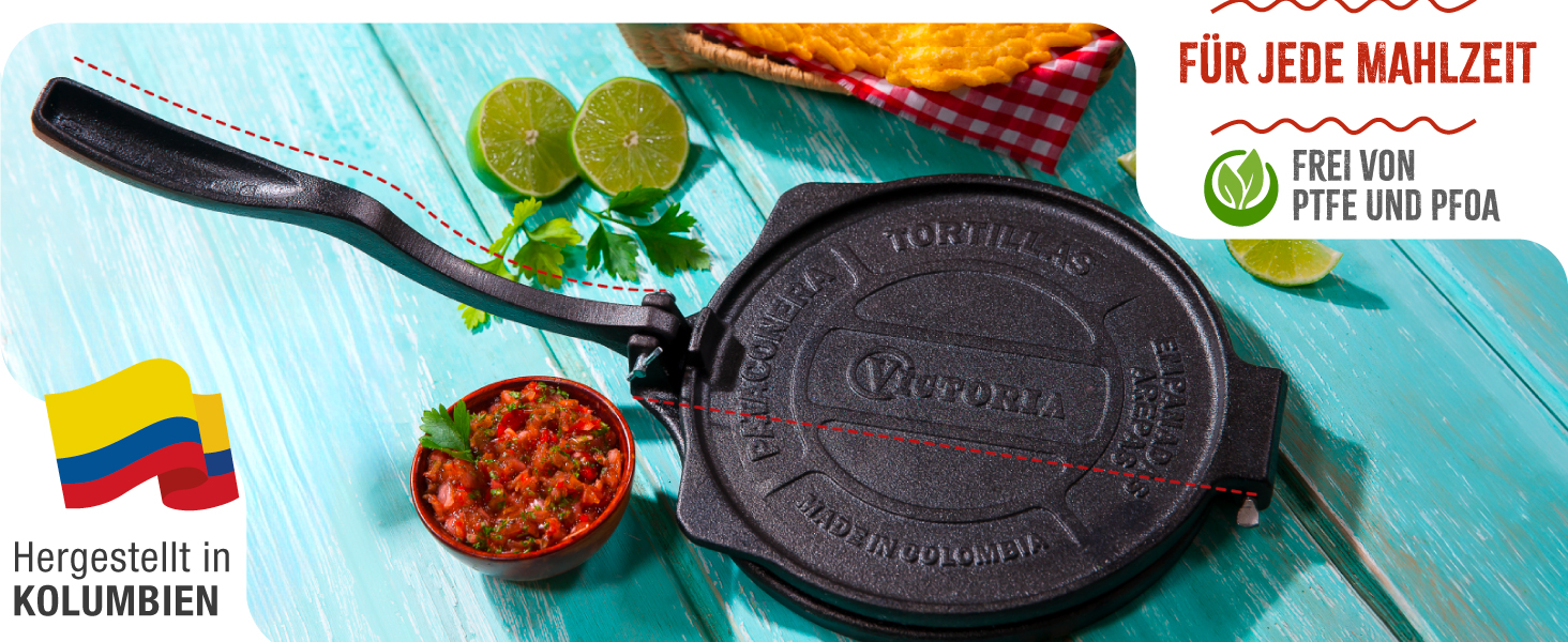 Пресс для тортилій Victoria, чавун HD, 20 см - для мексиканських тортилій, тако, арепа, кесадилья, емпанада, патаконе