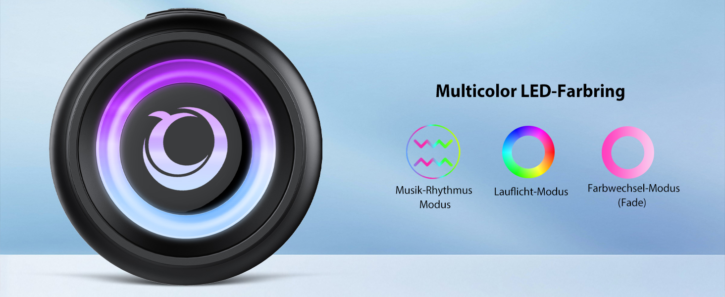 Bluetooth колонка 2026 з RGB підсвіткою, портативна, водонепроникна IPX7, з мікрофоном, для дому, саду та подорожей, чорна