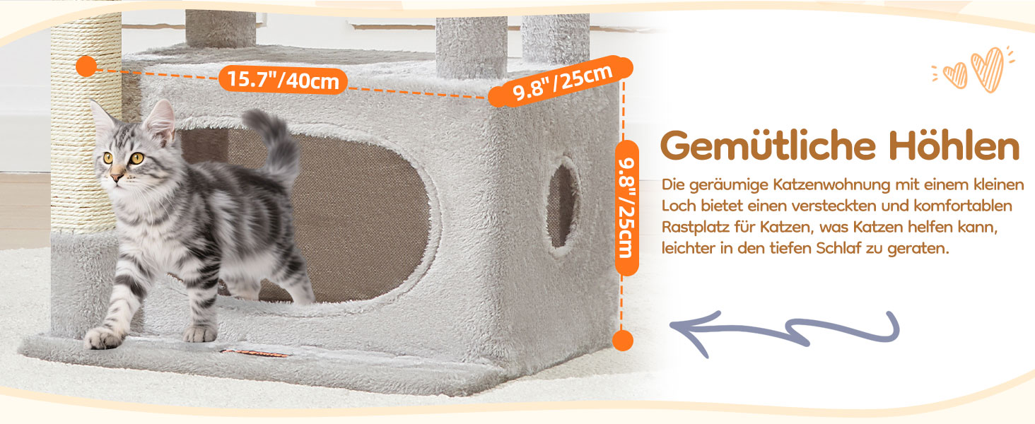 Котячий будиночок Taoqimiao з когтеточкою, 98 см, сірий. Когтеточка для котів, кігтеточка-дерево з будиночком, кошиком, 4 когтеточками та іграшками. MS029SW