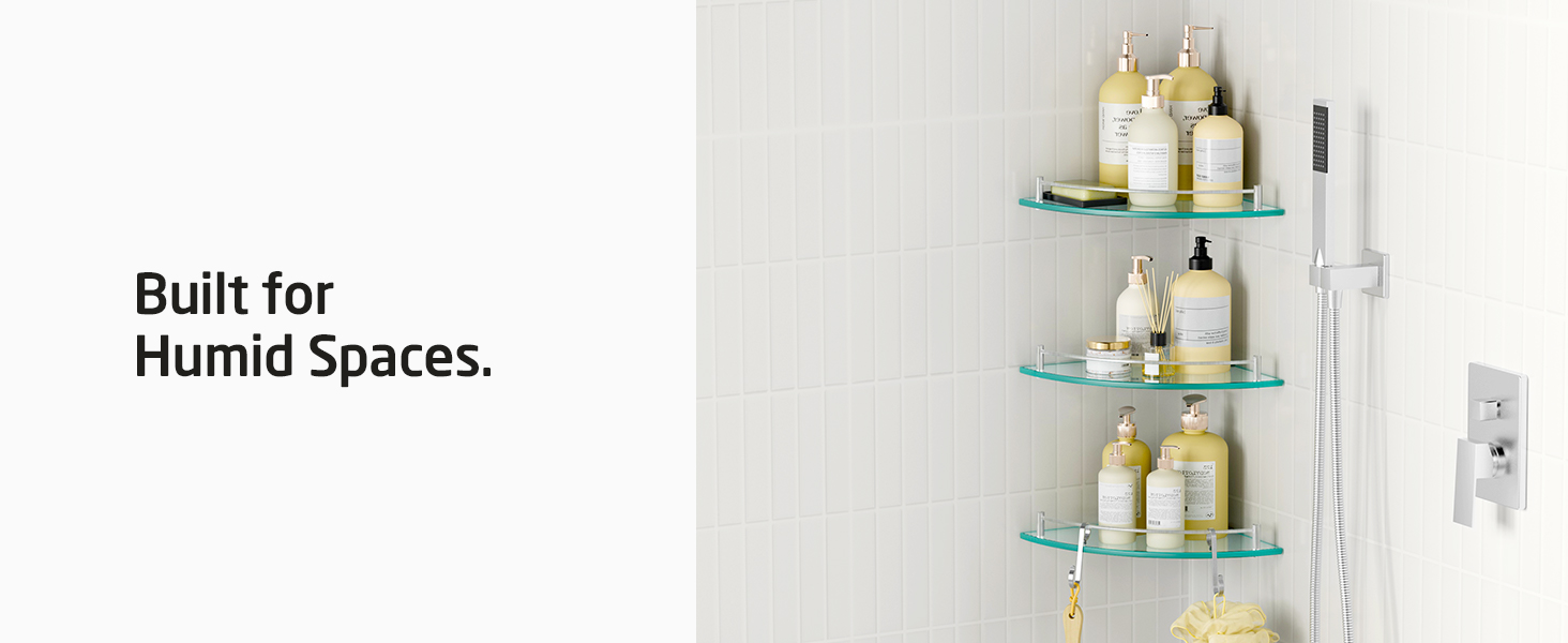 Скляна поличка для душу/ванної кімнати KES - настінна скляна поличка з нержавіючої сталі SUS304, BGS101A--P