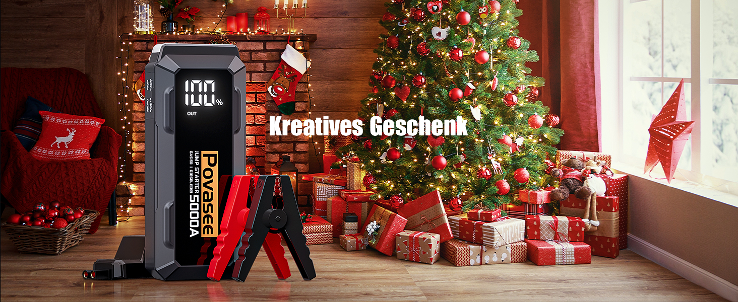 Powerbank Starthilfe Povasee UltraSafe для автомобіля 12V: Jump Starter з LED, 5000A, 2 USB-виходи (до 10л бензину/8л дизеля)