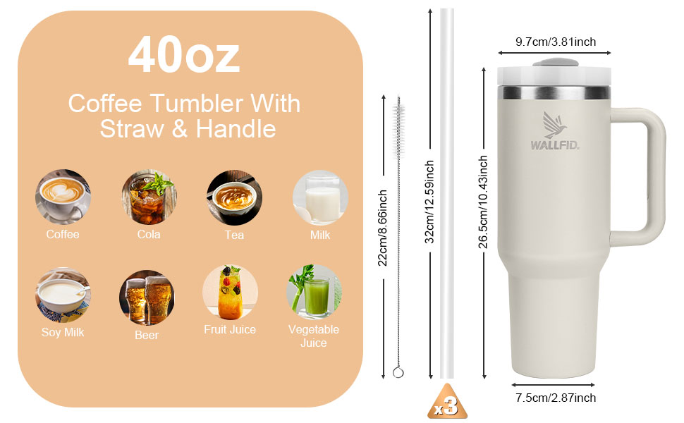 Термокружка WALLFID 40oz з нержавіючої сталі, вакуумна ізоляція, з кришкою, 3 трубочки та щітка для трубочок, для гарячих та холодних напоїв, ідеальна для кави, чаю, смузі та іншого (Рожева)