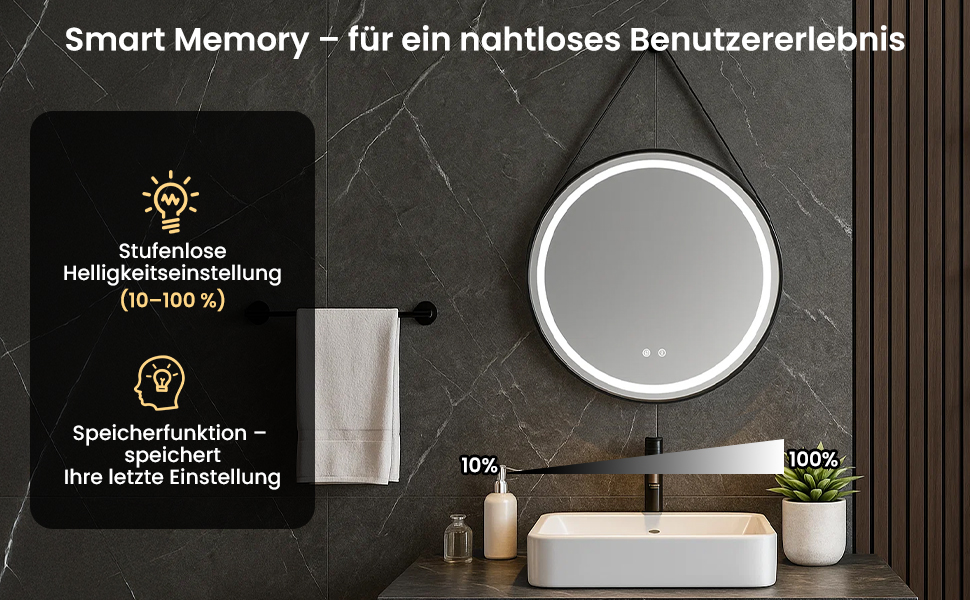 LED дзеркало для ванної кімнати з підсвічуванням, кругле, регульоване, 3 кольори світла (3500K-6500K), сенсорне керування, запобігання запотіванню, для макіяжу та гоління (діаметр 50 см)