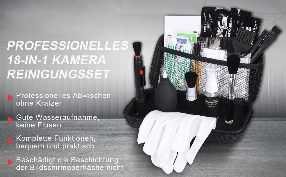 Набір для чищення камери та оптики: 18 шт. (ракетний продув, Lenspen, щітка, серветка)