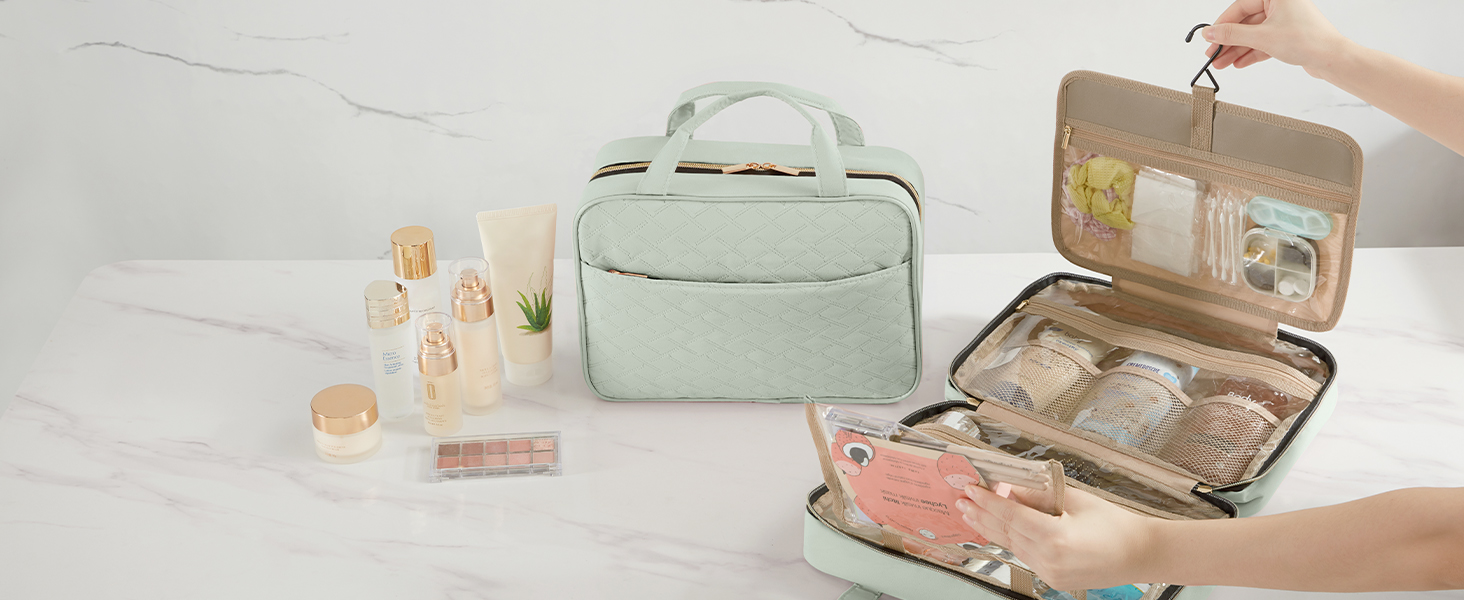 Чохол для туалетних аксесуарів Lifewit для подорожей, великий органайзер для косметики з гачком, прозорий, м'ятно-зелений (L)