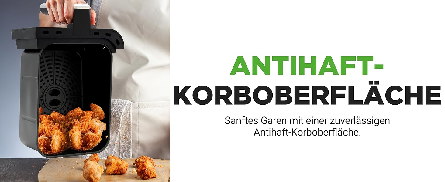 Фритюрниця NutriChef з гарячим повітрям, XXL 8л, подвійна камера, вікно, max 360°C, 9 програм, антипригарне покриття, придатна для миття в посудомийній машині, приготування без жиру, фритюрниця, гриль, духовка, 1700W, 8л, чорний