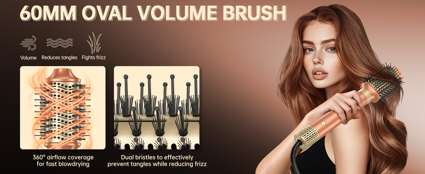 Webeauty 7-в-1 Стайлер для волосся: фен, плойка, брашинг, дифузор, 110,000 об/хв, 25 м/с, 500 млн негативних іонів, Dual Voltage, Mokka