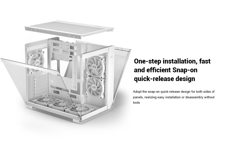 Корпус ПК Tower ATX C3T500 ARGB від PCCOOLER: 6 вентиляторів ARGB, підтримка RTX 40, скляна панель, безрамна конструкція (білий)