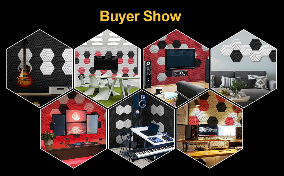 Акустичні гексагонні панелі самоклеючі для стін та стелі, шумопоглинаючі шестигранні плити високої щільності, білі, 30x26x0.9 см, 12 шт.