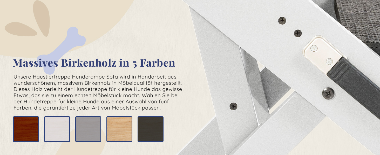 Сходинка для собак на ліжко та диван 2-в-1 - регульована пандус для собак, 18-50 см - для маленьких собак, легка у переміщенні, з платформою, натуральне дерево (білий дуб)