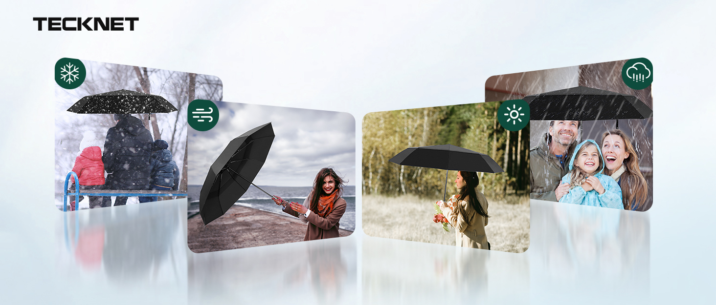 TECKNET Парасолька автоматична, чорна, штормостійка, легка у використанні