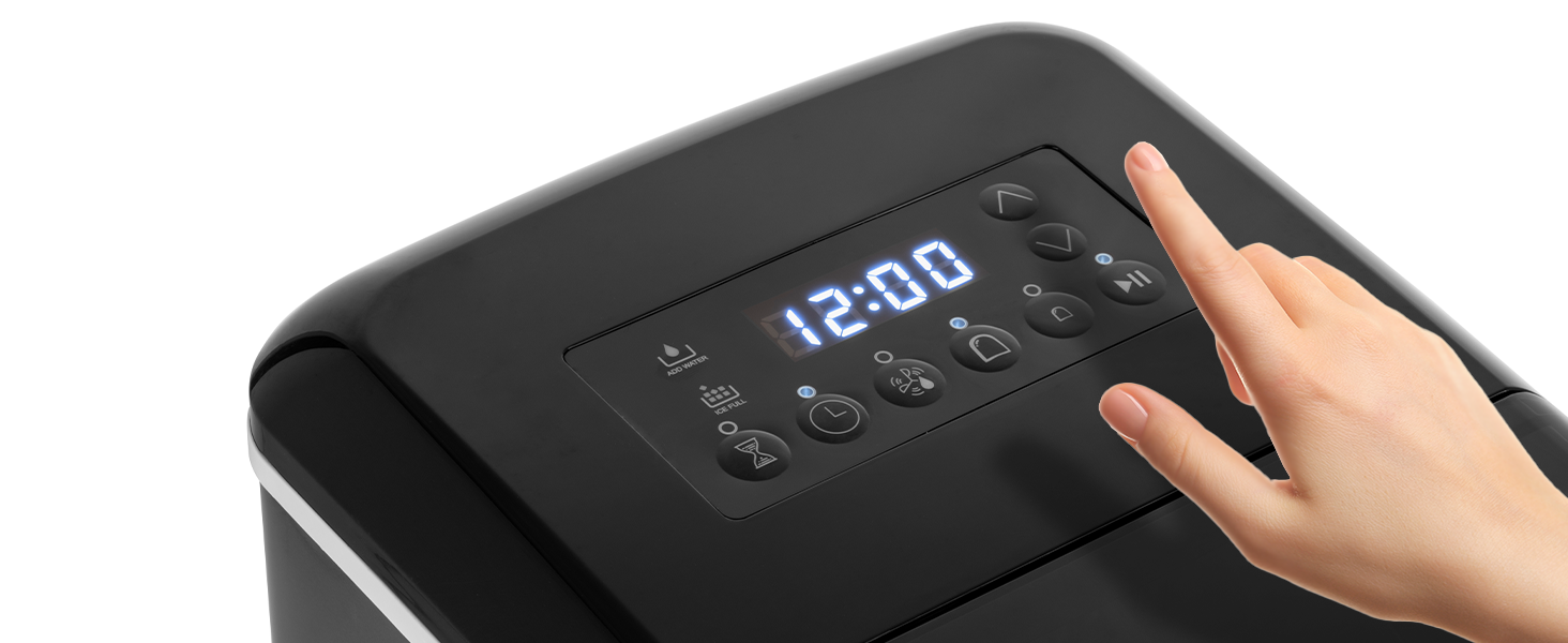 Машина для приготування льоду KLAMER, 2.1 л, чорна: тиха, з таймером, 15 кг/день, 2 розміри кубиків льоду