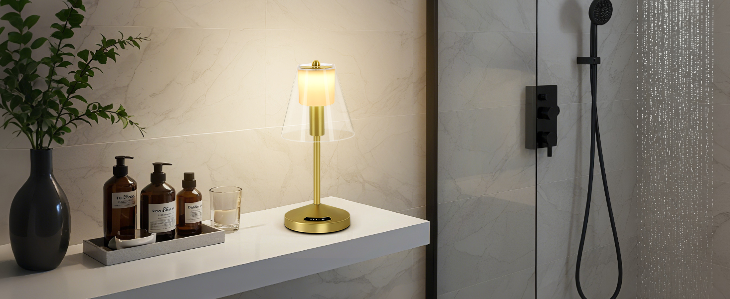 OUTON Бездротова настільна лампа Gold – LED лампа з торканням, регулювання яскравості, 3 режими кольору (3000K–6000K), акумулятор 4000mAh, USB-C, до 120 годин роботи, пам'ять, для спальні, бару та декору, золота