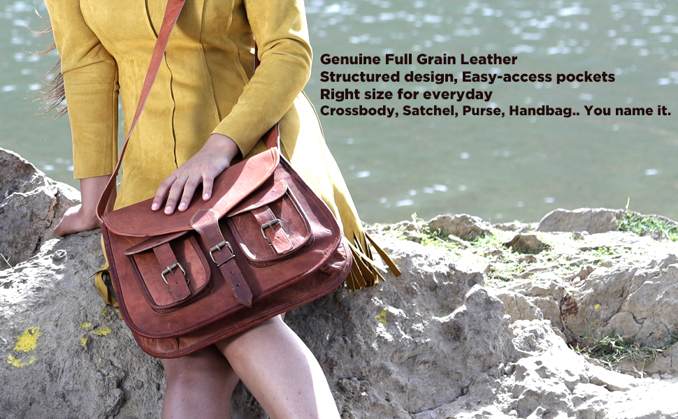 Сумка жіноча шкіряна KPL 14 дюймів через плече, крос-боді, тоут для подорожей Braun