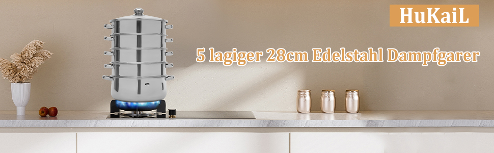 Набір для приготування на пару 5-ти ярусний з нержавіючої сталі, 28 см, з кришкою, для всіх типів плит (індукція, електрокераміка)