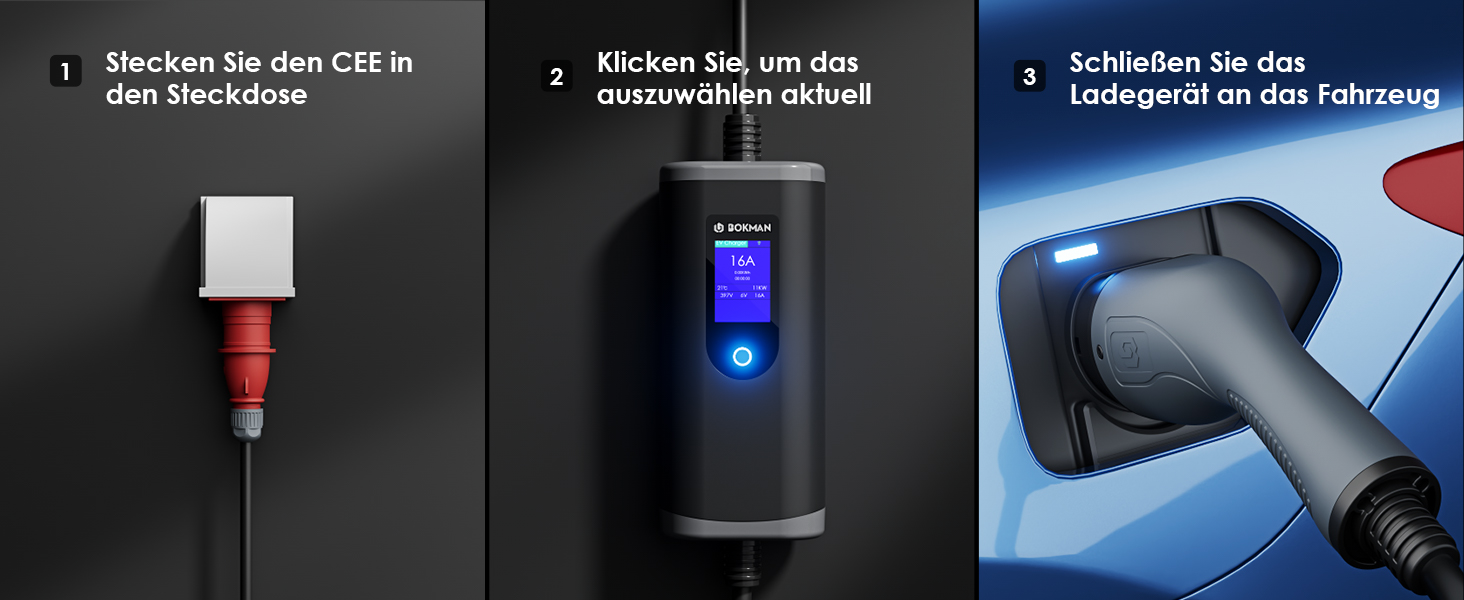 Кабель для зарядки електромобілів Bokman Typ 2 з CEE роз'ємом, 5 метрів, 6-16A, 11kW, 3-фазний, IP65 вологостійкий, портативний зарядний пристрій для електромобілів, мобільна зарядка, станція зарядки, IEC 62196-2, з сумкою та мікрофіброю