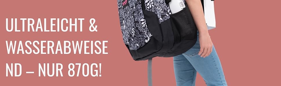 Ергономний шкільний рюкзак Budmil для хлопчиків та дівчаток 32L - для підлітків та дітей від 5 класу - водонепроникний, з 3 відділеннями та вентильованою спинкою, Edwin White Flower