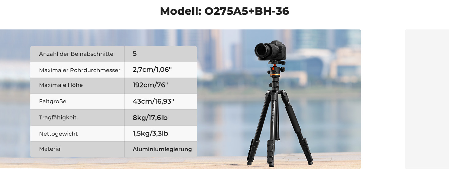 Штатив K&F Concept S255A3+BH-36, 190 см, для камери/DSLR/Camcorder, з тримачем для смартфона/планшета, чорний