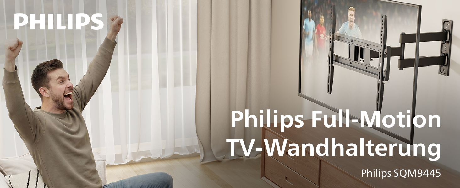 Універсальний настінний кронштейн для телевізора Philips Full-Motion, для LCD/LED ТВ 32-75 дюймів, нахильний та поворотний, VESA 75x75-400x400 мм, до 50 кг