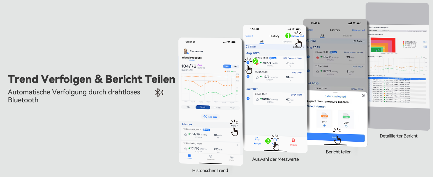Тонометр CheckMe на плечі: точний цифровий тонометр з синхронізацією з додатком, режим для кількох користувачів, відображення трендів та обмін звітами, сумісний з iOS/Android, манжета 22-42 см