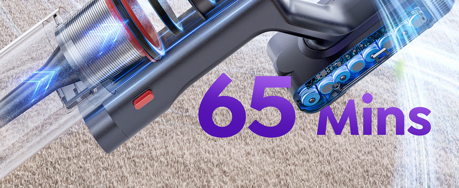 SMOTURE Бездротовий акумуляторний пилосос 50 000 Па, 65 хв роботи, міні-турбонасадка, самостійна парковка, антизаплутана щітка, док-станція на стіні, для шерсті тварин/килимів/твердих поверхонь/автомобіля, модель: VAC02, темно-фіолетовий