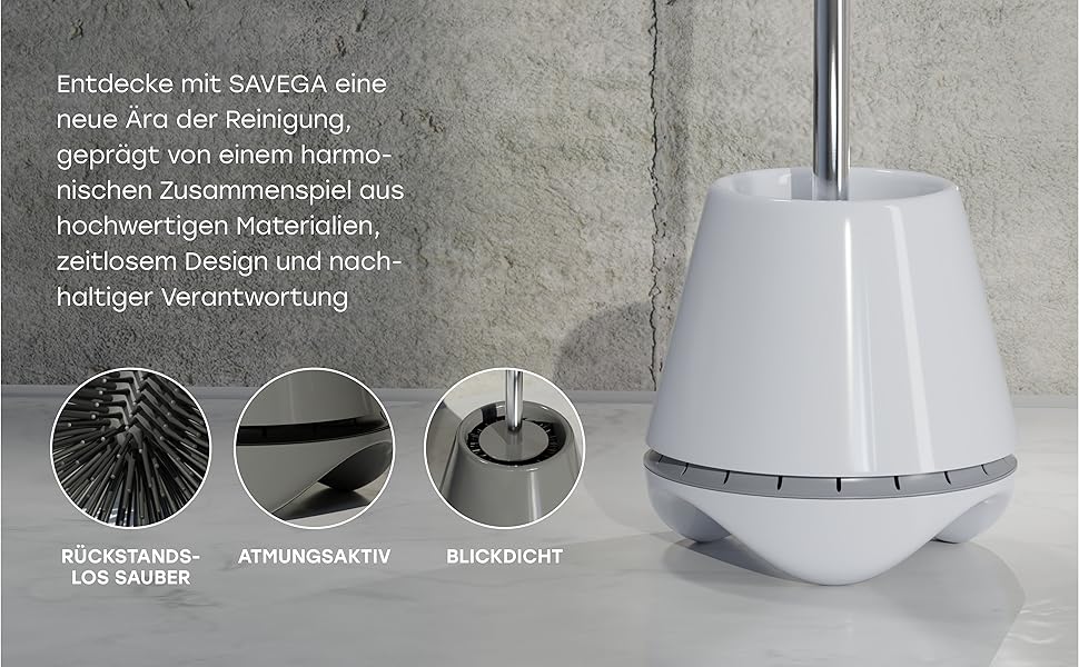 SAVEGA® Оригінальна силіконова щітка для унітазу - набір з тримачем - антибактеріальна, сіра, кругла