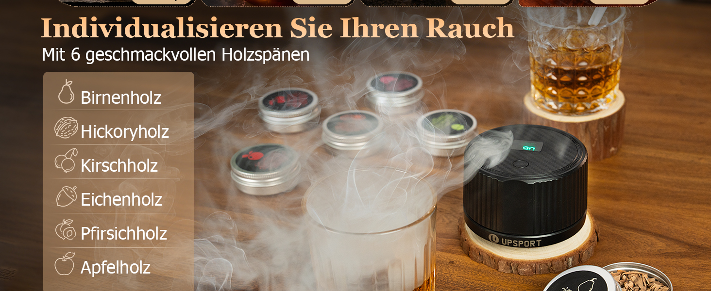 Електричний набір для копчення коктейлів з 4 режимами підсвічування, перезаряджуваний, для віскі, 6 дерев'яних стружок, без бутану, подарунок для чоловіків, батьків, коханих FY01