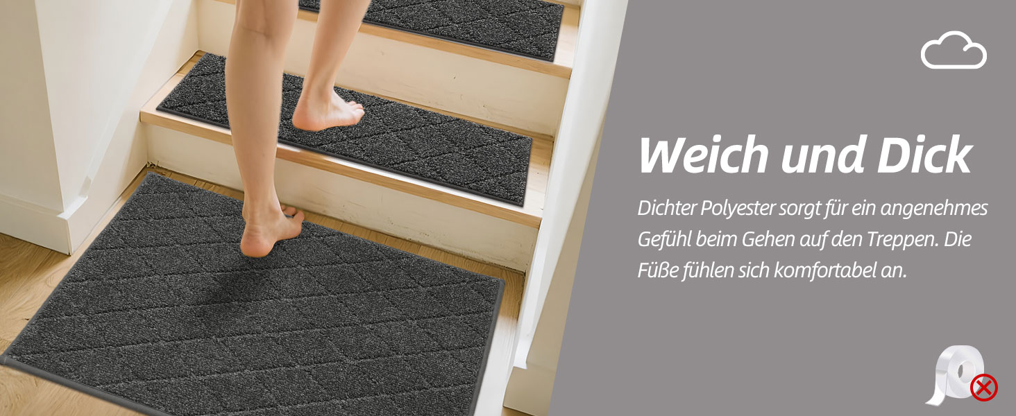 Ковзаючі сходи COSY HOMEER, 15 шт., 70 x 22 см, антиковзаючі, самоклеючі, машинне прання, 100% поліестер, TPE-підкладка, для дітей, літніх людей та домашніх тварин, сірий та білий