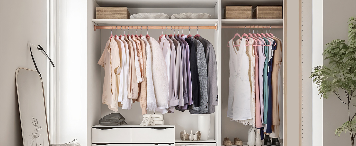 Вешалки для одягу HOUSE DAY, 20 шт. - вешалки з оксамиту, для костюмів, штанів, широкі, обертаються на 360°, рожеві